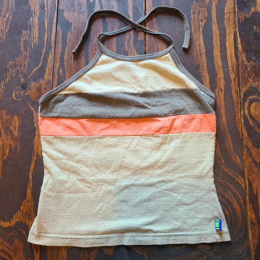 Vintage 90s Z. Cavaricci Orange Khaki Halter Top Y2K Streetwear Women's Size M